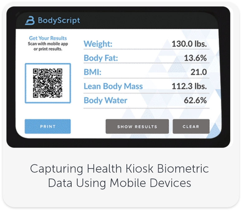 Capturing health kiosk biometric data using mobile devices, iscan2d, iscan, iscan ip, biometric technologies